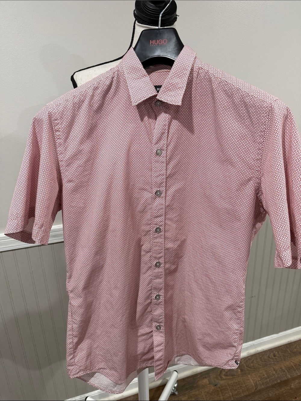 Hugo Boss Pink Geo-Print Short Sleeve Button-Down Shirt